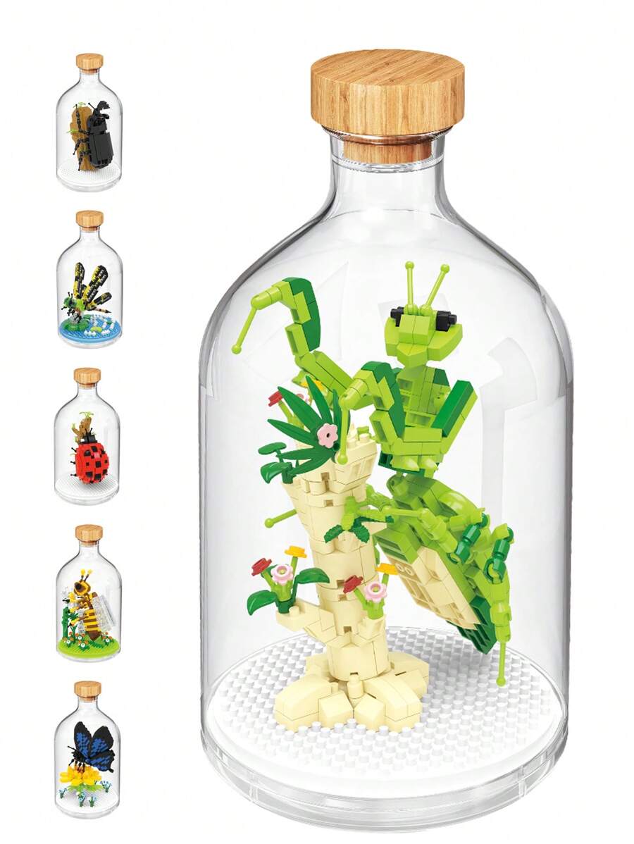 A Bottle Of Mantis Mini Building Blocks Set Insect Bricks Luxury Christmas Present Gift For Boy/Girl Friends Room Decoration - Green - View 1