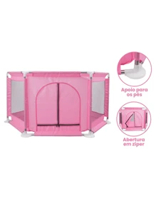 Cercadinho Infantil Cercado Chiqueirinho Portátil Para Bebê Criança - Rosa chiclete - Visão 2