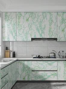 1入組 亮光綠色大理石紋自粘防水檯面紙,可拆卸式大理石壁紙,自粘式廚房浴室檯面壁紙 - 綠色 - 查看 5