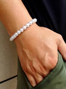 Faux Pearl Necklace Bracelet Set For Men Fashion Jewelry