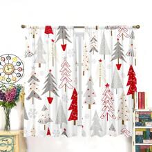 2入組聖誕樹雪花森林農場數字印花滑軌掛式淋浴窗簾,適用於客廳、嬰兒房、臥室、廚房、咖啡廳、家居裝飾 - 玫紅色 - 查看 3