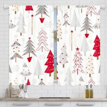 2入組聖誕樹雪花森林農場數字印花滑軌掛式淋浴窗簾,適用於客廳、嬰兒房、臥室、廚房、咖啡廳、家居裝飾 - 玫紅色 - 查看 2
