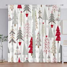 2入組聖誕樹雪花森林農場數字印花滑軌掛式淋浴窗簾,適用於客廳、嬰兒房、臥室、廚房、咖啡廳、家居裝飾 - 玫紅色 - 查看 5