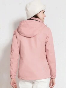 2 件/套女式可拆卸抓絨內襯防風保暖戶外登山夾克,粉色 - 粉色 - 查看 3