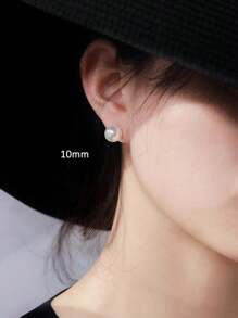 GAGAFEEL 1pair Women's S925 Sterling Silver White Beaded Ear Studs, Ins Minimalist Elegant Style Faux Pearl Earrings, Girls' Birthday Gift Wedding Bridal Jewelry