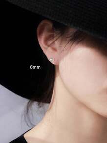 GAGAFEEL 1pair Women's S925 Sterling Silver White Beaded Ear Studs, Ins Minimalist Elegant Style Faux Pearl Earrings, Girls' Birthday Gift Wedding Bridal Jewelry