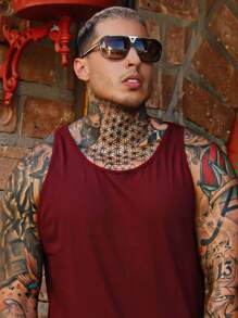 Men Tank Tops - 酒紅色 - 查看 3