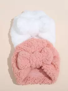 2入組秋冬新款兒童蝴蝶結設計保暖嬰兒帽子 - 彩色 - 查看 5
