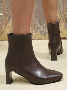 Quý cô Đúng mốt chất liệu da PU Giày bốt ngắn Với Pointed Toe , Dày Gót chân Và Phong cách Pháp , Giường đơn Mắt cá chân Khởi động - màu nâu - Xem 3