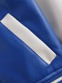 男小童學院風PU皮革飛行員夾克,秋天