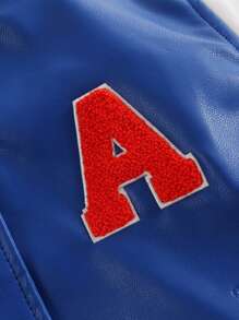 男小童學院風PU皮革飛行員夾克,秋天