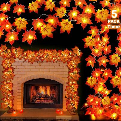 Autumn Decoration Light String For Halloween, Thanksgiving, Indoor & Outdoor Use, Autumn Harvest Themed, Glowing House And Maple Leaf String Light