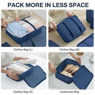 7 pezzi / 8 pezzi Cubi organizer da viaggio, borse organizer per vestiti/scarpe/cosmetici/articoli da toeletta (beige, blu, grigio, rosa)