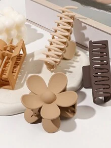 1pc/4pcs Set Warm Tone Milky Tea Floral Square Hair Claw, 11cm Length, 8.5cm Width Valentine's Day Valentines Claw Clips Hair Clips Hair Jaw Clip Hair Clamps Hair Clutch Hair Catcher Clip, School Stuff, College Fall Winter Flower Hair Accessories For Women For Vacation Outfits Woman