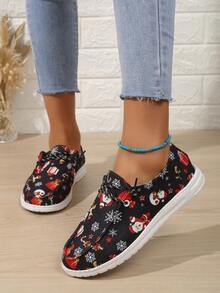 女士時尚百搭聖誕帆布休閒運動鞋