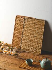 1入組草編極簡風格編織桌墊適用於家庭 - 黃色 - 查看 2