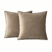 4 件套天鹅绒枕套，纯色枕套套装（不含枕芯） - 駝色 - 查看 6