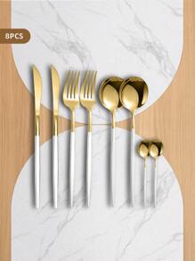 Juego De Cubiertos De Acero Inoxidable Para Restaurante, 8 Unidades, Incluidos Cuchillos Para Carne, Tenedores, Cucharas Y Cucharas De Té - Blanco - Ver 1