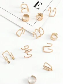 12 Piezas Ear Cuff Con Decoración De Diamantes De Imitación - Amarillo Oro - Ver 6