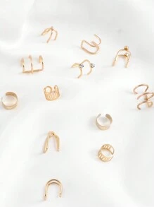 12 Piezas Ear Cuff Con Decoración De Diamantes De Imitación - Amarillo Oro - Ver 5