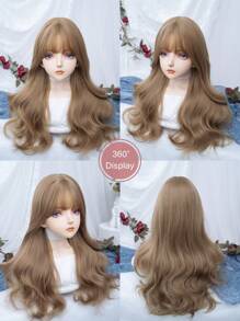 alicegarden 1 Synthetic Heat-Resistant Long Curly Gold Wig ,With Bangs, 26 Inches Long, Made Of Fiber, Suitable For Daily Use, Natural And Realistic Fake Hair - Gold - View 6