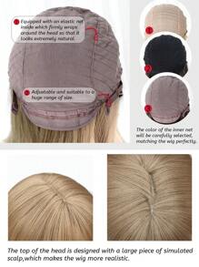 alicegarden 1 Synthetic Heat-Resistant Long Curly Gold Wig ,With Bangs, 26 Inches Long, Made Of Fiber, Suitable For Daily Use, Natural And Realistic Fake Hair - Gold - View 8