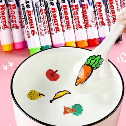 8pcs 8colorsMagical Water Painting Pen Whiteboard Markers Floating Water Drawing Colorful Mark Pen Whiteboard Pen Large Capacity Pen(Does Not Contain A Spoon) Back To School