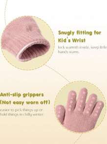 1套兒童粉色保暖針織無指手套和帽子套裝,秋冬季節 - 粉色 - 查看 3