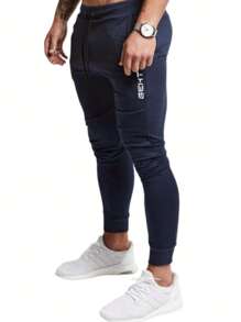 Calça Moletom Jogguer Academia Masculina Sport Skinny Treino Em Pé - Azul Marinho - Visão 2