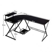 L-Shaped Laptop Table, Computer Table With Printer And Case Stand, Wooden And Metal Desk, Can Be Used As 2 Separate Tables, Iron Frame, Height-Adjustable Feet - Black - View 3