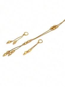 2 件/套時尚啞光和拋光銅珠中長項鍊和耳環套裝,適合女士日常佩戴、派對裝飾 - 金黃色 - 查看 5