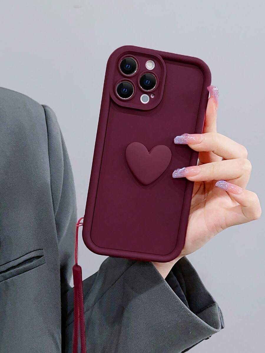 Khung tròn Hình trái tim Vật rủ xuống Trang trí dây Bảo vệ Ốp lưng & bao da điện thoại Tương thích với iPhone - Đỏ - Xem 1