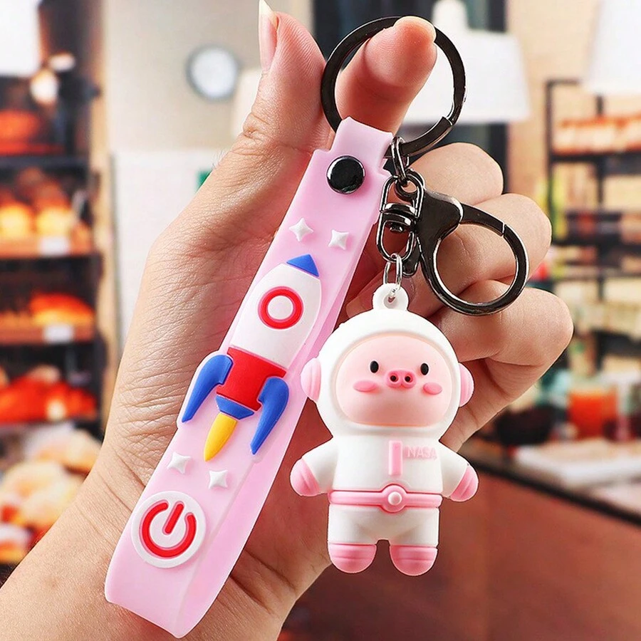 1pc Light Pink Space Pig Keychain - Dusty Pink - View 1
