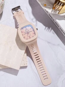 1pc Leather Strap Quartz Square Watch Suitable For Daily Wear, Brand Name: Gandi