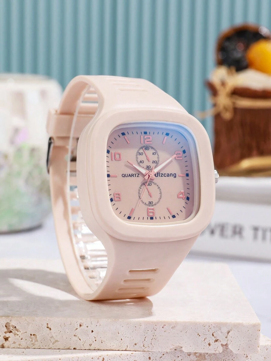 1pc Leather Strap Quartz Square Watch Suitable For Daily Wear, Brand Name: Gandi