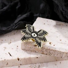 1 件女士黑白珐琅翅膀胸针翻领别针 - 黑與白 - 查看 2