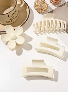 4pcs/Set Classic Matte White Flower Design 11cm & Glossy 8.5cm Square Hair Claws Casual Valentine's Day Valentines,Hair Accessories,Claw Clips,Hair Jaw Clip,Hair Clutch Fall Winter Hair Clip For Vacation Outfits Woman - Multicolor - View 3