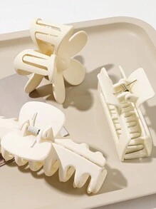 4pcs/Set Classic Matte White Flower Design 11cm & Glossy 8.5cm Square Hair Claws Casual Valentine's Day Valentines,Hair Accessories,Claw Clips,Hair Jaw Clip,Hair Clutch Fall Winter Hair Clip For Vacation Outfits Woman - Multicolor - View 2