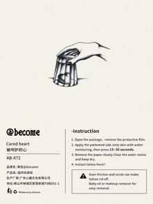 1 pieza pegatina de tatuaje con patrón de corazón impermeable para parejas - Negro - Ver 5