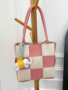 Hàng mới đến Phong cách Nhật  Khối màu Túi tote , Tươi Giải trí tranh sơn dầu Túi đeo vai Dung lượng lớn Cho Nữ Cao đẳng Sinh viên Đến Mang Đến Trường học - Hồng - Xem 4