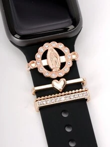 4 件/套合金和水钻花朵圣母玛利亚表带饰物装饰兼容 表带配件兼容 Galaxy Watch 表带系列饰物 - 黃色 - 查看 3