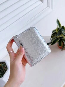 Fashionable Silver Short Zipper Wallet For Coins And Credit Cards Adorable With Hidden Compartments For Multifunctional Card Holder Portable Cash Bag Gift Gift Gifts For Teachers For Women Wallet Purse Wallet Small Wallet - Silver - View 1
