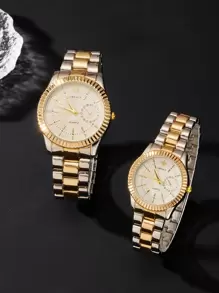 Thời trang Cặp đôi Đồng hồ Đeo tay Làm Việc  Nam NỮ Cặp đôi Bộ Không thấm nước Nhỏ bé Và Lớn Váy rộng Trưng bày Đồng hồ Quay số Thanh lịch Vàng Lãng mạn Thạch anh Thép không gỉ Không thấm nước Đồng hồ Đeo tay Qủa tặng - Vàng - Xem 2