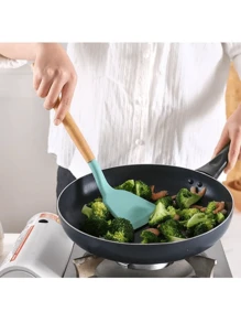 FANOVA Set 12 espatulas utensilios de cocina de silicona con mango de madera - Verde Oscuro - Ver 5