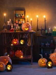 1個萬聖節南瓜燈幽靈節日產品,便攜式煤油燈,led彩色夜燈裝飾道具小驢燈 - 女孩圖案 - 查看 5