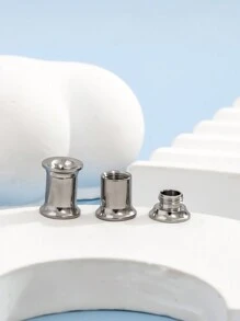 1pair Stainless Steel Color Detachable Double Flared Ear Tunnels Suitable For Women's Daily Wear