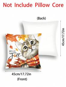 1pc Autumn Thanksgiving Red Maple Leaf Print Scarf Cat Shaped Pillowcase - Maple leaf kitten-1pc - View 4