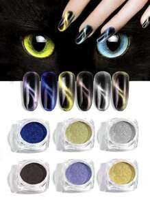 Efecto en polvo tipo ojo de gato GAMA 03 para el arte de las uñas 6 pzs multicolor, Decoracion ojo de gato para uñas multicolor - Multicolor - Ver 1
