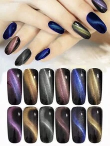 Efecto en polvo tipo ojo de gato GAMA 03 para el arte de las uñas 6 pzs multicolor, Decoracion ojo de gato para uñas multicolor - Multicolor - Ver 2