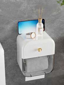 No-drill Toilet Paper Holder Wall Mounted, Waterproof Drawer-type Storage Box, Creative Tissue Rack For Bathroom - Green - View 1